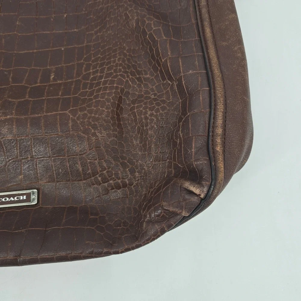 Coach Croc Embossed Leather Hobo Bag Brown Tassel Shoulder Bag Y2K Indie Sleaze